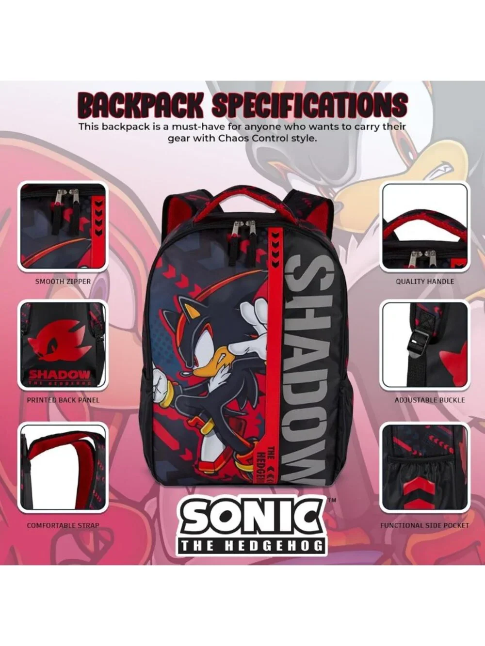 16-Inch Sonic Hedgehog Backpack for Kids - Reflective Schoolbag for Boys & Girls